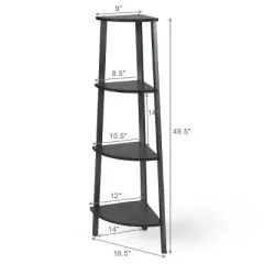 Costway 4-Tier Corner Shelf Metal Storage Rack Domestic Bookcase Display Stand Wood Grey