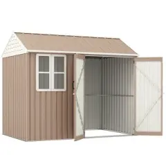 Resenkos Storage Garden Shed,Garden Sheds,8' x 6' Metal Garden Storage Shed w/ Doors, Window and Air Vents, Brown