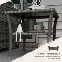 Syemin Patio Side Table, 2-Tier Outdoor Coffee Table, Patio Furniture for Drinks, Dining, Games, Storage, Gray, 19.75"*19.75"*17.75"