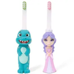 Toothbrush Toys Brushy the Brushasaurus & Princess Pearly Whites 2 PK, Extra Soft Bristles with Easy Grip for Small Hands, Makes Brushing an Adventure