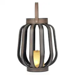 Alpine Corporation 12" Solar Brown Cylindrical Plastic LED Indoor Outdoor Decorative Lantern Off-White