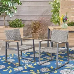 GDFStudio Augusta Outdoor Aluminum and Wicker Dining Chairs with Faux Wood Accents (Set of 2)