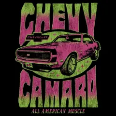 Women's General Motors Retro Pink and Green Chevy Camaro T-Shirt