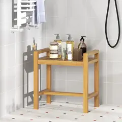 Tangkula Teak Wood Shower Bench Solid Wood Stool for Inside Shower Shaving Legs Natural