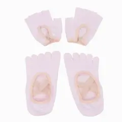 Anna-Kaci Women's Non-Slip Grip Yoga Sock and Fingerless Glove Set with Toe Separation and Ballet Strap Detail