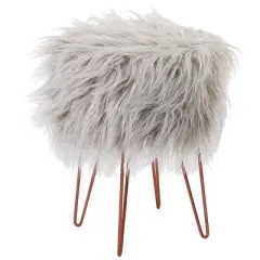 BirdRock Home Faux Fur Foot Stool Ottoman with Hair Pin Legs - Silver