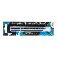 Pentel Arts DualMetallic Brush, Blue/Metallic Green Ink