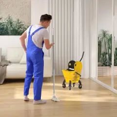 HOMCOM Mop Bucket with Wringer on Wheels for Floor Cleaning, Down Press Wringer with Handle