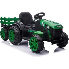 12V Kids Ride-On Tractor with Detachable Trailer, Remote Control, LED Lights, Battery Powered Farm Vehicle Toy Car Gift for Boys and Girls