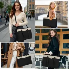 Laptop Bag for Women 15 Inch Work Tote Bag with Detachable Strap & Bow Leather Professional Laptop Tote with Cup Holder