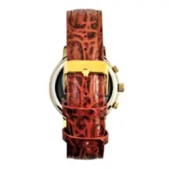 Peugeot Men's Vintage Multi-Function Moon Phase Watch with Perpetual Calendar and Brown Leather Band