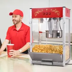 VEVOR Popcorn Maker, 1615W Popcorn Popper Machine, 16 Oz Kettle Large Capacity Countertop Popcorn Maker with Tempered Glass, Red