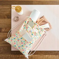 Zodaca 2 Pack Cinch Sack Drawstring Backpack for Beach Trips, Water Resistant Gym Bag with Front Zipper Pockets for Yoga, 13 x 17 inch, Floral Print