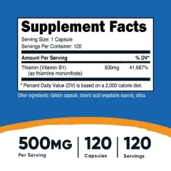 Nutricost Vitamin B1 (Thiamin) Capsules (500 MG) (120 Capsules)