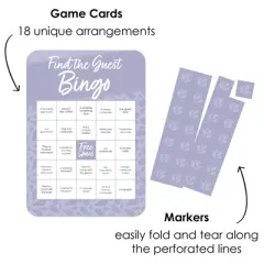Big Dot of Happiness Purple Elegantly Simple - Find the Guest Bingo Cards and Markers - Wedding & Bridal Shower Bingo Game  Set of 18