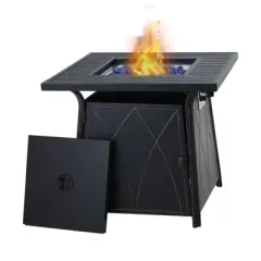 28" Outdoor Gas Fire Pit Table with Lid & Glass - Captiva Designs