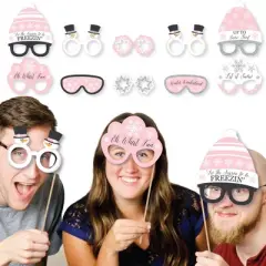 Big Dot of Happiness Pink Winter Wonderland Glasses & Headpieces - Paper Cardstock Snowflake Birthday Party Baby Shower Photo Booth Props Kit - 10 Ct