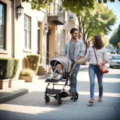 Kinder King Roc 1 Reversible Folding Baby Stroller, High Landscape, Adjustable Canopy, Anti-Shock, 5-Point Harness, Cup Holder, Dark Grey