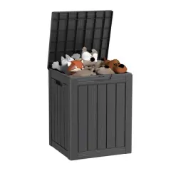 SEVOBAL Deck Boxes, 28 Gal Outdoor Storage Deck Box, Small Patio Storage Bin for Garden Tools, Black, 18.11"*16.93"*23.03"