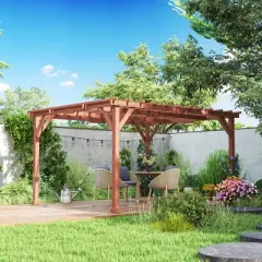Outsunny 11' x 12.5' Outdoor Wood Pergola with Grape Trellis for Patio, Deck, Backyard, Lawn, Brown