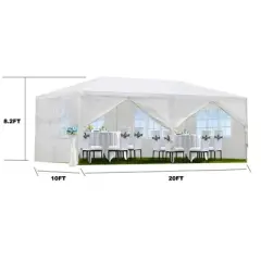 10'x30' Party Tent, Outdoor Wedding Tents with 8 Removable Sidewalls, Gazebo Shelter for Parties, Waterproof Canopy Tents, BBQ Events Tent, White