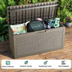 INFURNIC Deck Boxes, Outdoor Patio Storage Box with Handle, Waterproof Box for Storage Patio Furniture Garden Tools, Brown, 41.93"*17.13"*22.44"