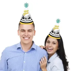 Big Dot of Happiness NYC Cityscape - Cone Happy Birthday Party Hats for Kids and Adults - Set of 8 (Standard Size)