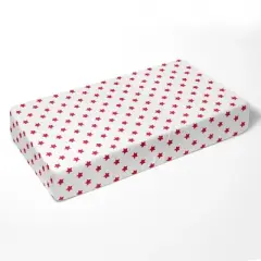 Bacati - Stars Red Ikat Muslin 100 percent Cotton Universal Baby US Standard Crib or Toddler Bed Fitted Sheet