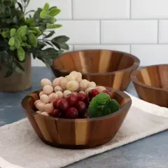 MegaChef 4 Piece 6.75 Inch Acacia Wood Salad Bowl Set in Dark Brown