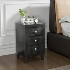 Costway Nightstand Sofa Side Coffee Table with  3 Drawer for Bedroom Living Room Black/Grey/White