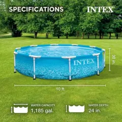 Intex 10 Foot x 30 Inch Round Metal Frame Outdoor Backyard Above Ground Beachside Swimming Pool with Reinforced Sidewalls, Blue