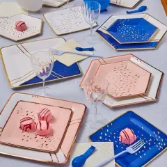 Silver Spoons Elegant Disposable Hexagon Plates for Party, Heavy Duty Disposable Dinner Set (18 PC)	