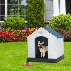 FDW 28/32/39 Inch Spacious Plastic Dog House Dog Kennel with Ventilated Roof Removable Tray