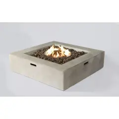 12" H Concrete Rectangular Outdoor Fire Pit Table with Lava Rock Filler