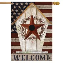 Rustic American Birdhouse Primitive House Flag Welcome Patriotic 28" x 40" Briarwood Lane