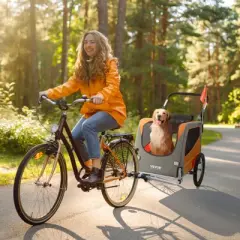 VEVOR Dog Bike Trailer, Supports up to 66 lbs, 2-in-1 Pet Stroller Cart Bicycle Carrier, Easy Folding Cart Frame with Quick Release Wheels