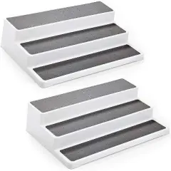 Home Intuition 3-Tier Non-Skid Spice Rack Step Shelf Pantry Kitchen Cabinet Organizer, 14.4-inch, White-Grey, 2 Pack