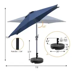 Ainfox 7.5ft Patio Umbrella Black With Umbrella Base