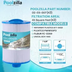 Poolzilla Spa Filter Cartridge for PWW50P3(1 1/2" Coarse Thread), Unicel 6CH-940, 817-0050, Filbur FC-0359, 25252, 03FIL1400