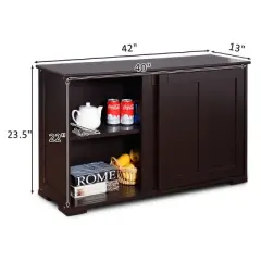 Costway Kitchen Storage Cabinet Sideboard Buffet Cupboard Wood Sliding Door Pantry Brown