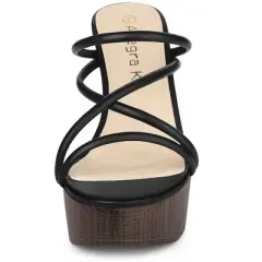 Allegra K Women's Platform Crisscross Strap Chunky Heel Slide Sandals