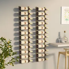 vidaXL Wall-Mounted Iron Wine Rack in Gold Finish - Can Hold 12 Bottles