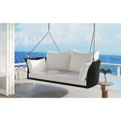 Okak 51.9" 2-Person Woven Hanging Swing Chair,Outdoor Porch Swing with Ropes and Cushions,Bench Swing for Patio,Backyard,Garden