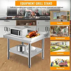 36"x28"x24" Stainless Steel Equipment Grill Stand Table,1000 lbs Top Shelf,220 lbs Bottom Shelf,Adjustable Legs,2" Edge Baffle