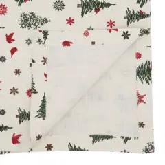 Saro Lifestyle Christmas Tree & Snowflakes Holiday Table Runner, Ivory, 14"x72"