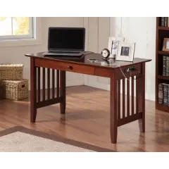 Mission Wood Writing Desk with Drawers and USB Walnut - AFI