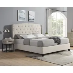 Roundhill Furniture Astral 3-Piece Upholstered Bedroom Set, Tufted Wingback Bed with Two Nightstands