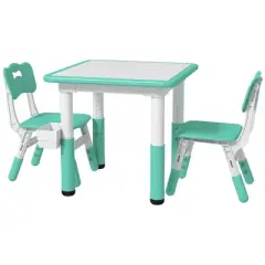 Yinvani Green 3 Piece Toddler Table with 2 Chairs Set