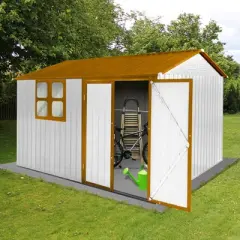 Metal garden sheds 10ftx8ft outdoor storage sheds white+yellow with window