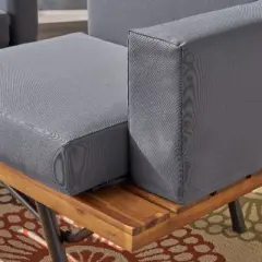 Sapphtopaz Modern 2-Seater Outdoor Patio Sofa, Industrial Acacia Wood Outdoor Sofa with Iron Legs & Plush Cushions, Teak Finish Loveseat Sofa
